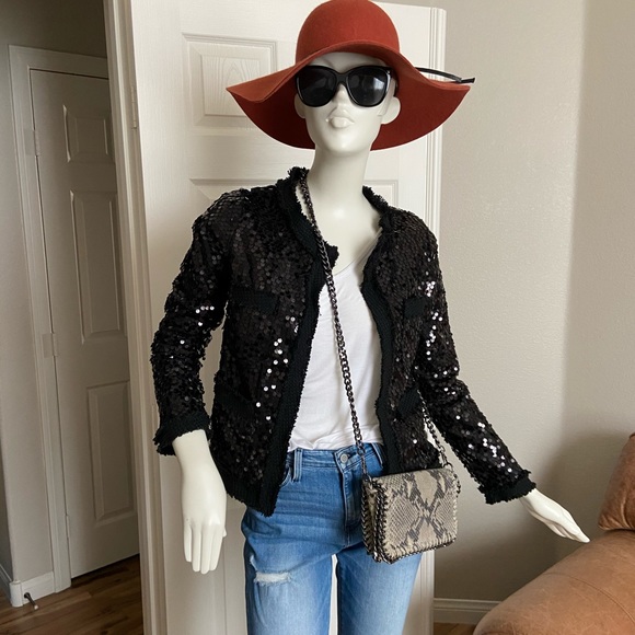 Sans Souci Jackets & Blazers - NWOT Black sequins glitter blazer jacket small